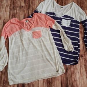 2 Roxy 3/4 button sleeve tops